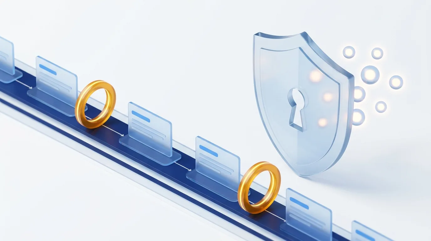 Conformité IA et RGPD en France : workflow BPM passant par des points de contrôle avant un bouclier de protection des données
